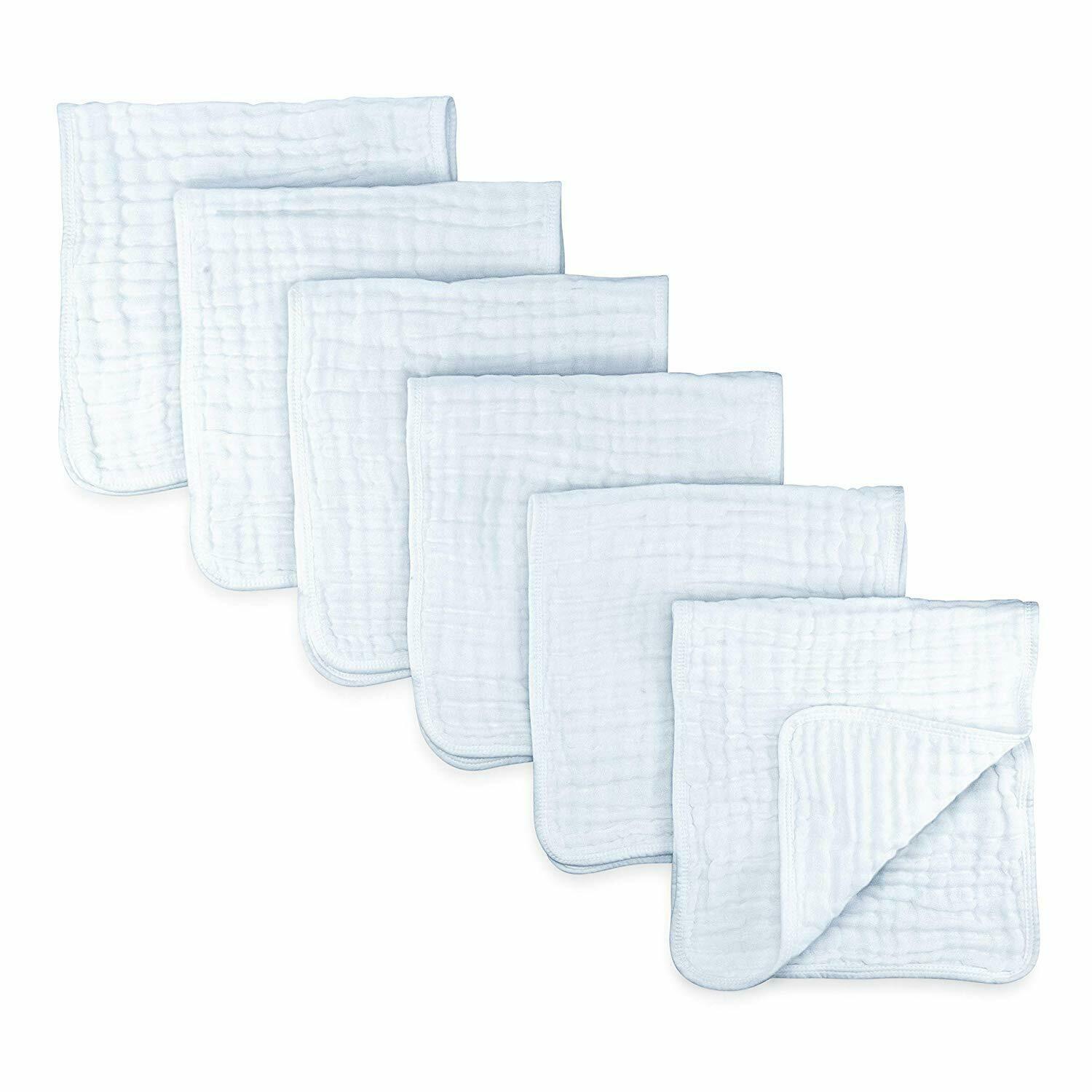 Muslin Burp Cloths 6 Pack Large 100% Cotton Hand Wash Cloth 6 Layers